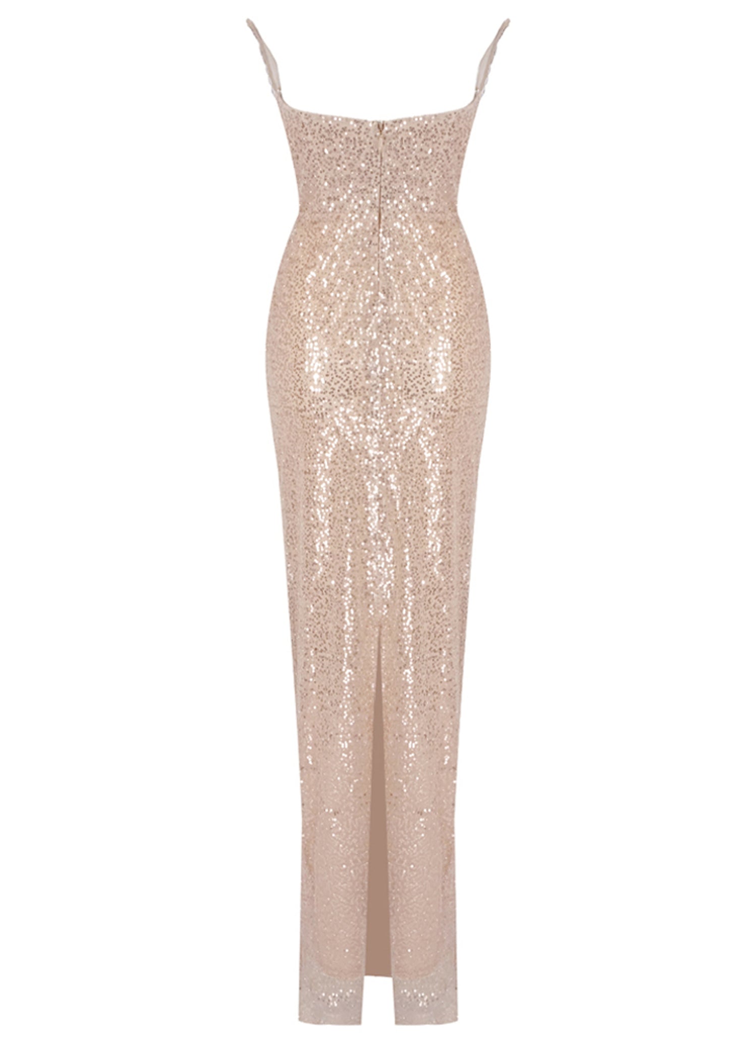 Chrishauna Strapless Crystal Corset Sequin Maxi Dress In Gold