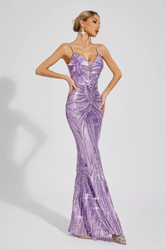 Gideon Mermaid Sequins Slip Dress In Purple