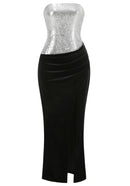 Velthris Strapless Sequin Velvet Maxi Dress