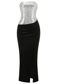 Velthris Strapless Sequin Velvet Maxi Dress