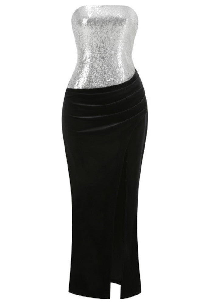 Velthris Strapless Sequin Velvet Maxi Dress
