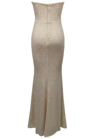 Vyxil Strapless Pearl Detail Sequin Maxi Dress In Gold