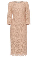 Keyren Crystal Neckline Lace Midi Dress In Nude