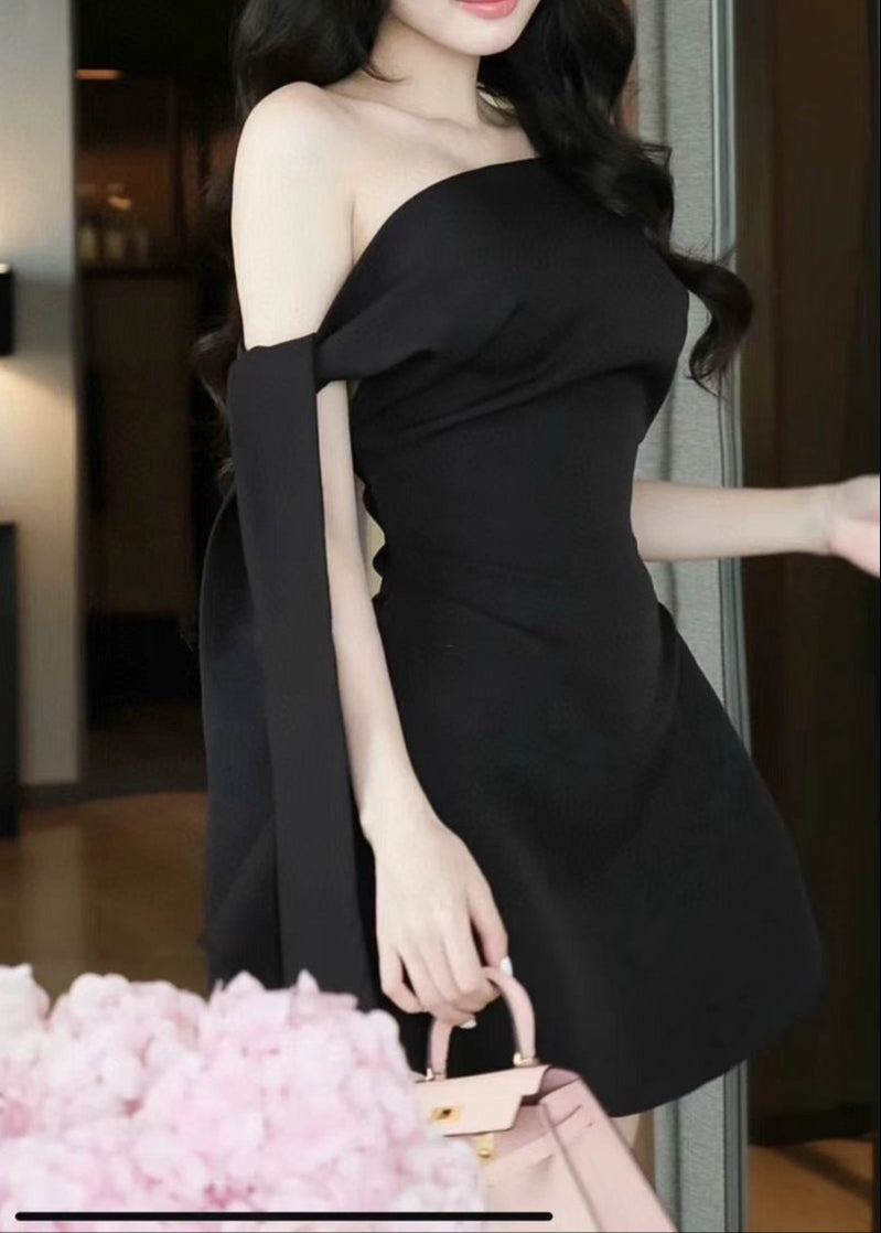 Zyxaris Asymmetric One Shoulder Flare Mini Dress In White