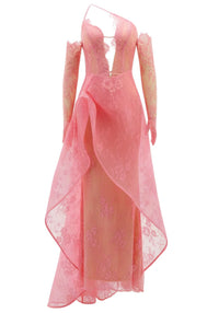 Barnard One Shoulder Lace Insert Maxi Dress In Hot Pink