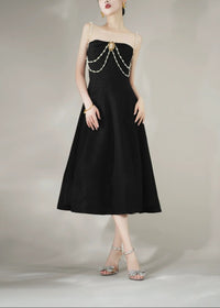 Ashur Pearl Detail A Line Midi Dress In Black