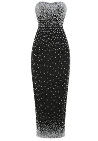 Clytie Strapless Pearl Embellished Maxi Dress In Black