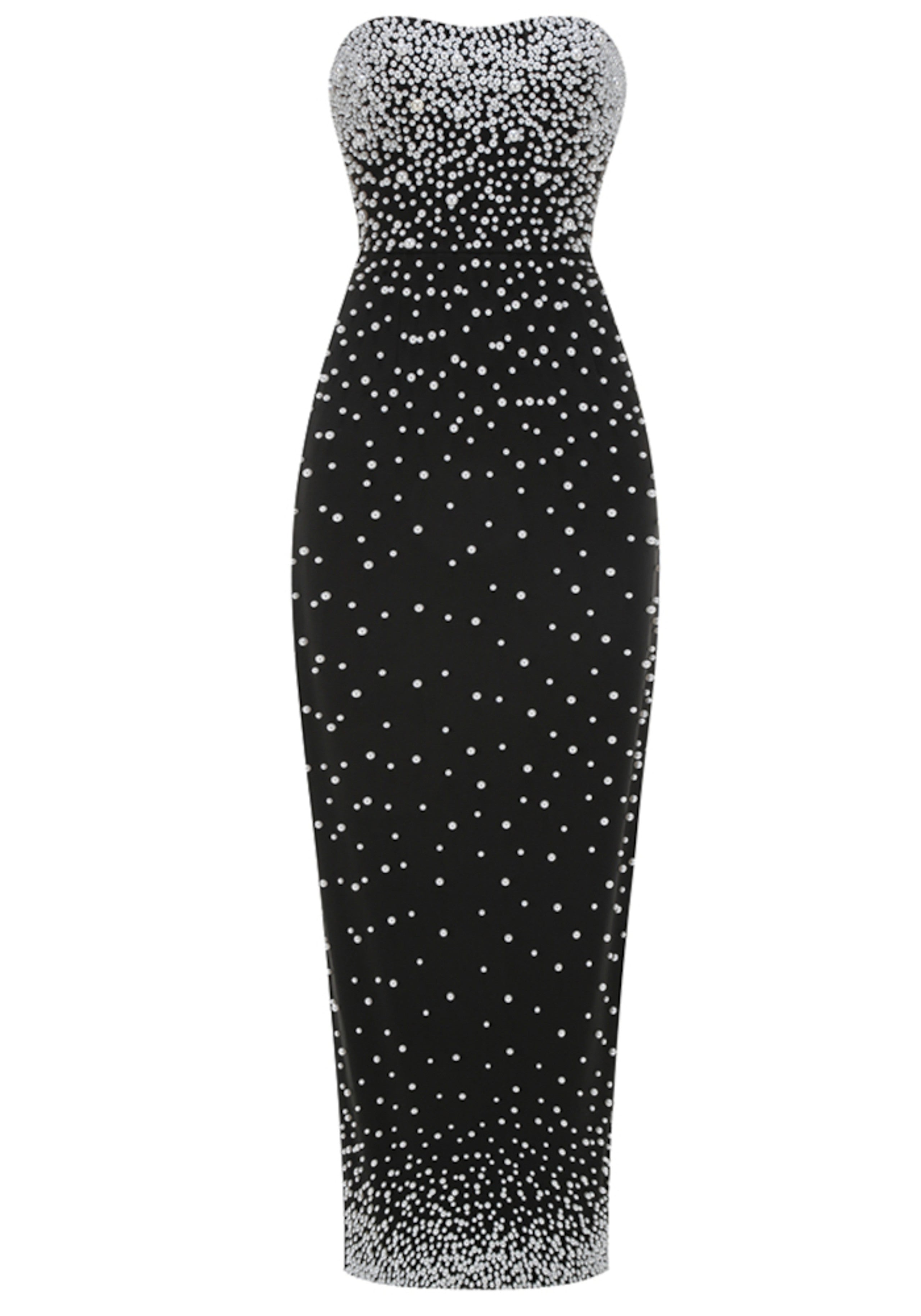 Clytie Strapless Pearl Embellished Maxi Dress In Black