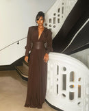 Wendie Long Sleeve Plunge V Neck Maxi Dress