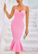 Uzgoth Bustier Fluted Midi Dress In Pink