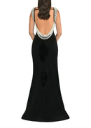 Cryos Backless Pearl Maxi Velvet Dress In Black