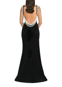Cryos Backless Pearl Maxi Velvet Dress In Black
