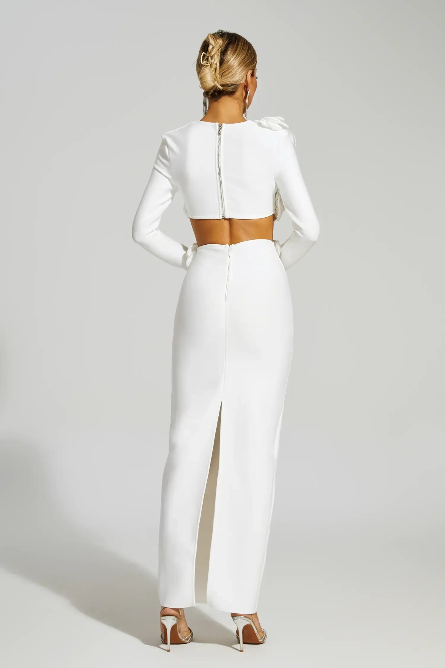 Dellis Flower Bandage Skirt Set In White