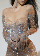 Plthar Rhinestone Mesh Jumpsuit In Silver