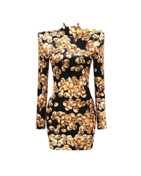 Pallavi Three-Dimensional Pattern Velvet Mini Dress In Gold