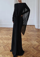 Drynthos Long Sleeve Draped Design Maxi Dress In Black