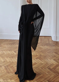 Drynthos Long Sleeve Draped Design Maxi Dress In Black