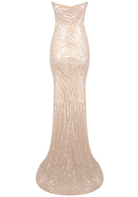 Haelric Strapless Crystal Sequined Maxi Dress In Nude