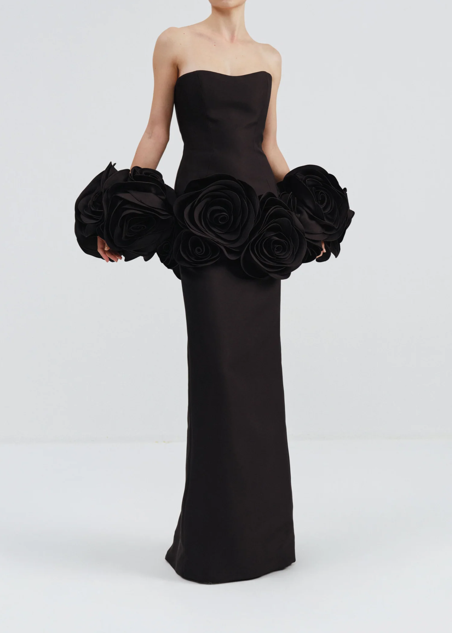 Baeluna Strapless Floral Detail Maxi Dress In Black