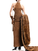Karter Halter Maxi Dress In Brown