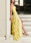 Alekos Strapless Sequin Ruffle Maxi Dress