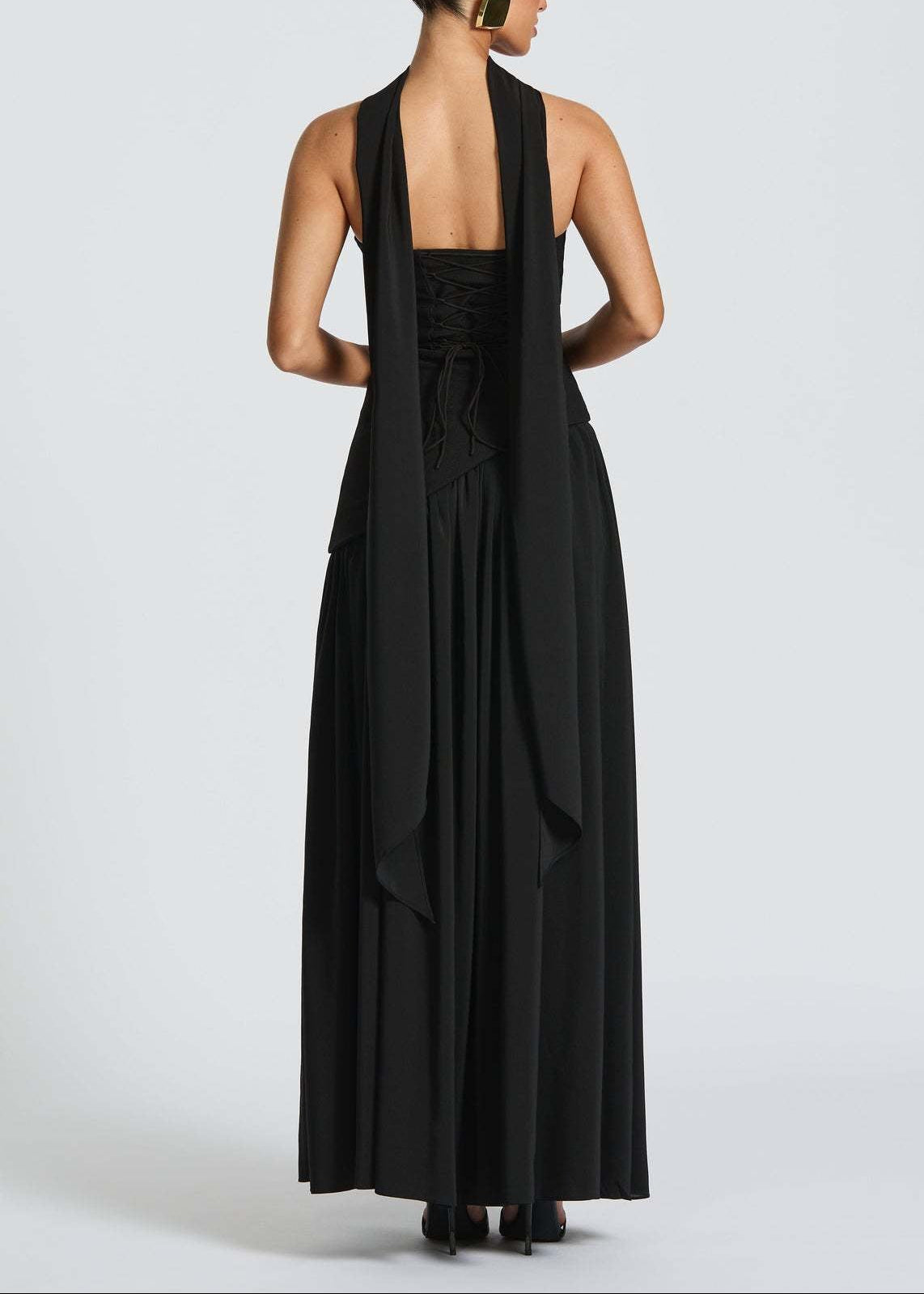 Charan Black Asymmetrical Maxi Gown