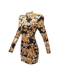 Pallavi Three-Dimensional Pattern Velvet Mini Dress In Gold