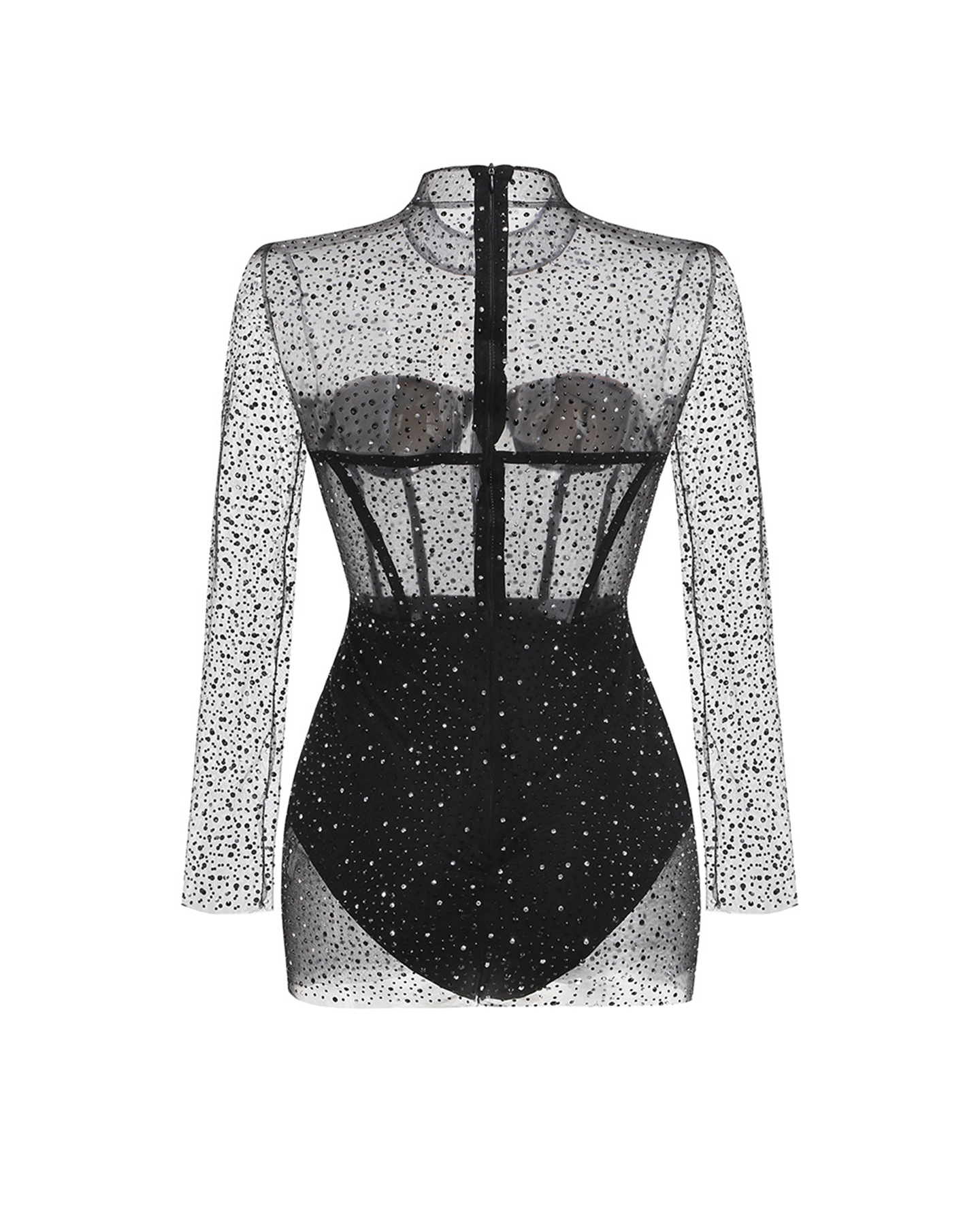 Vila Mesh Diamond Embellishment Mini Dress In Black