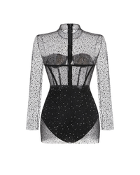 Vila Mesh Diamond Embellishment Mini Dress In Black