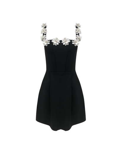 Jabez Flower Embellished Mini Dress In Black