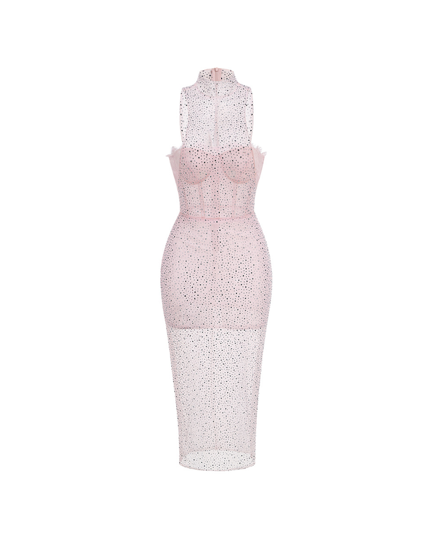 Fivika Braided Leather Crystal Embellishment Midi Dress In Pink