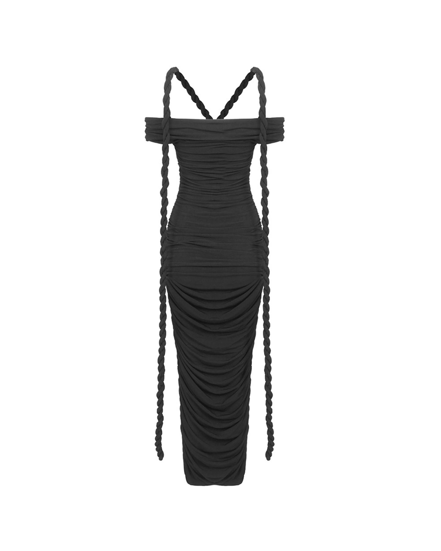 Gilead One-Piece Braided Pleated Maxi Dress In Black