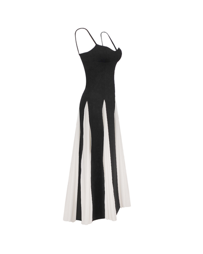 Clotilde Contrast Color Suspender Maxi Dress In Black