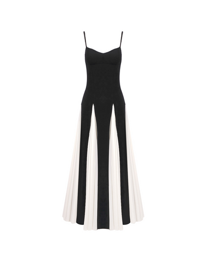 Clotilde Contrast Color Suspender Maxi Dress In Black