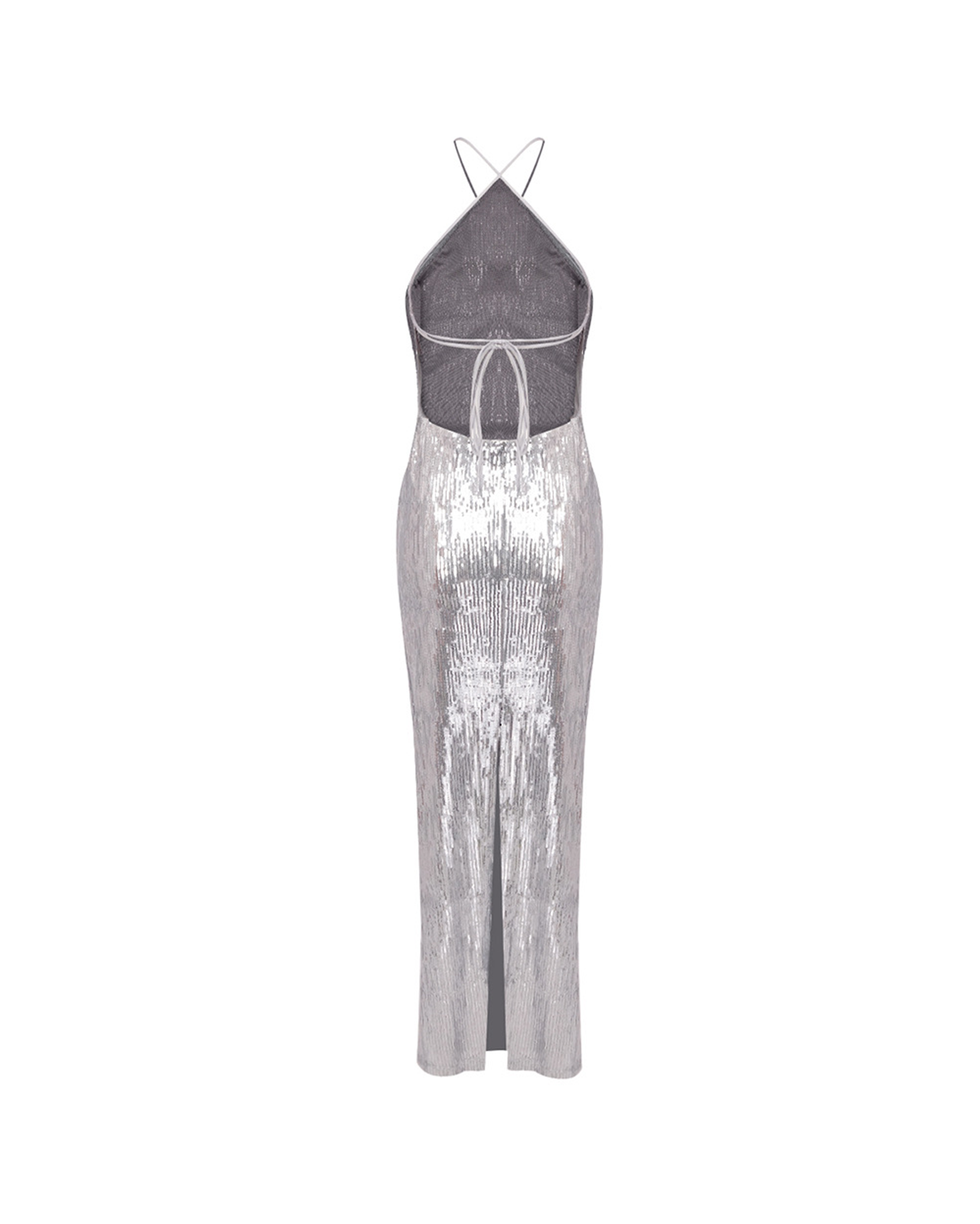 Devrim Floral-Appliqué Sequin Maxi Dress In Silver