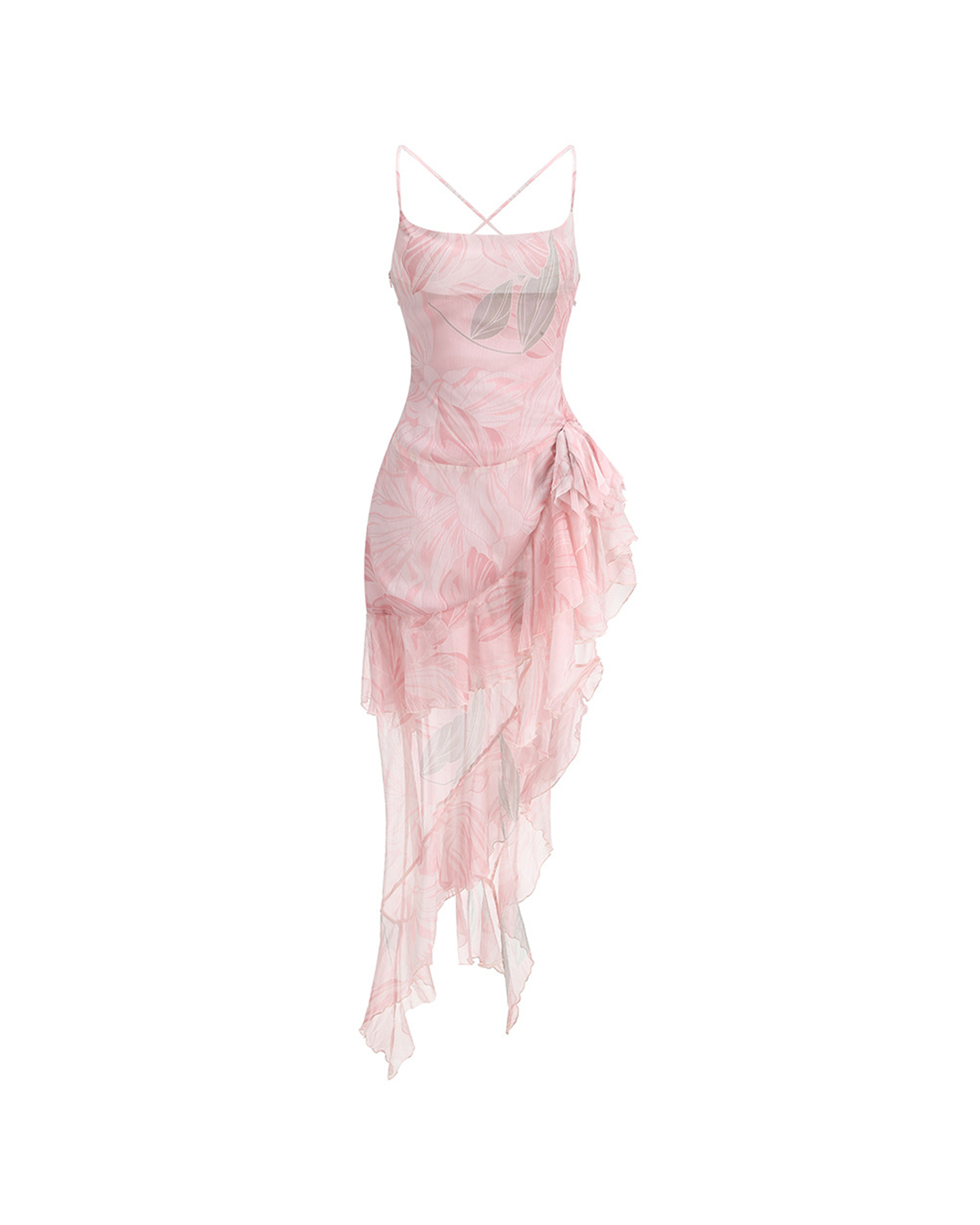 Ares Floral-Print Ruffled Silk Midi Dress In Pink