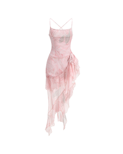 Ares Floral-Print Ruffled Silk Midi Dress In Pink