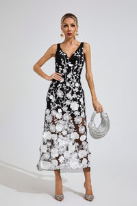 Plythar Ture Black Mesh Print Floral Dress