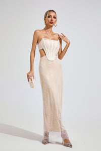 Eldritar Lace Off-Shoulder Maxi Dress In Apricot