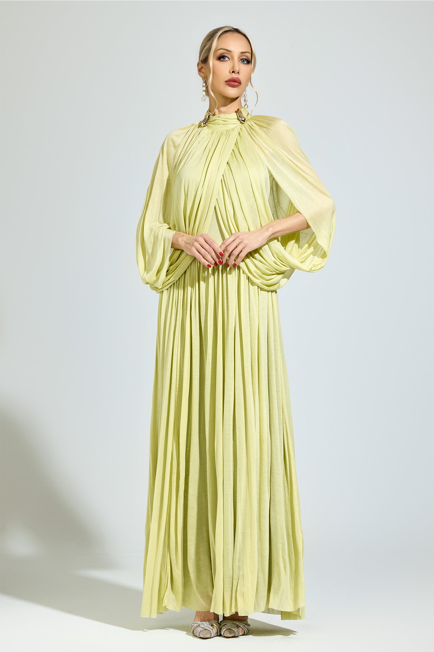 Nervion Green Pleated Sweater Dress