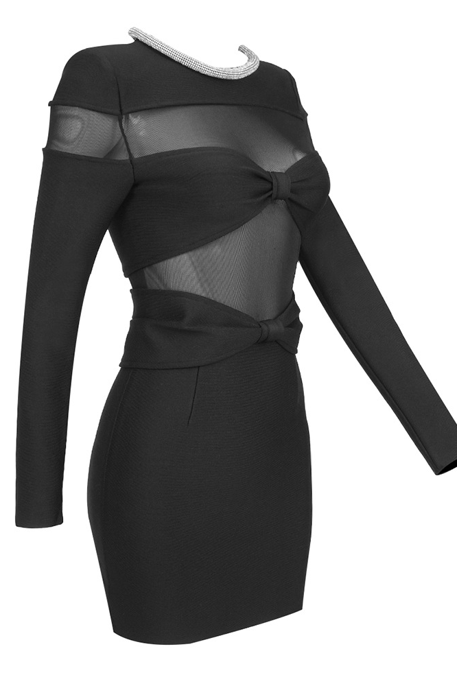 Gricely Bow Mesh  Dress In Black