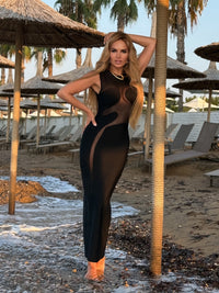 Nakia Sleeveless Mesh Insert Maxi Dress In Black