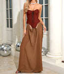 Althorin Strapless Corset Draped Maxi Dress In Brown