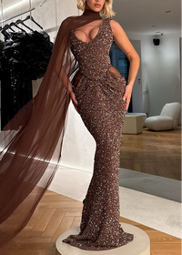 Ezyne Mesh Insert Sparkly Maxi Dress