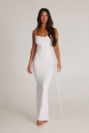 Birtin Backless Halter Maxi Dress In White