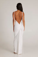 Birtin Backless Halter Maxi Dress In White