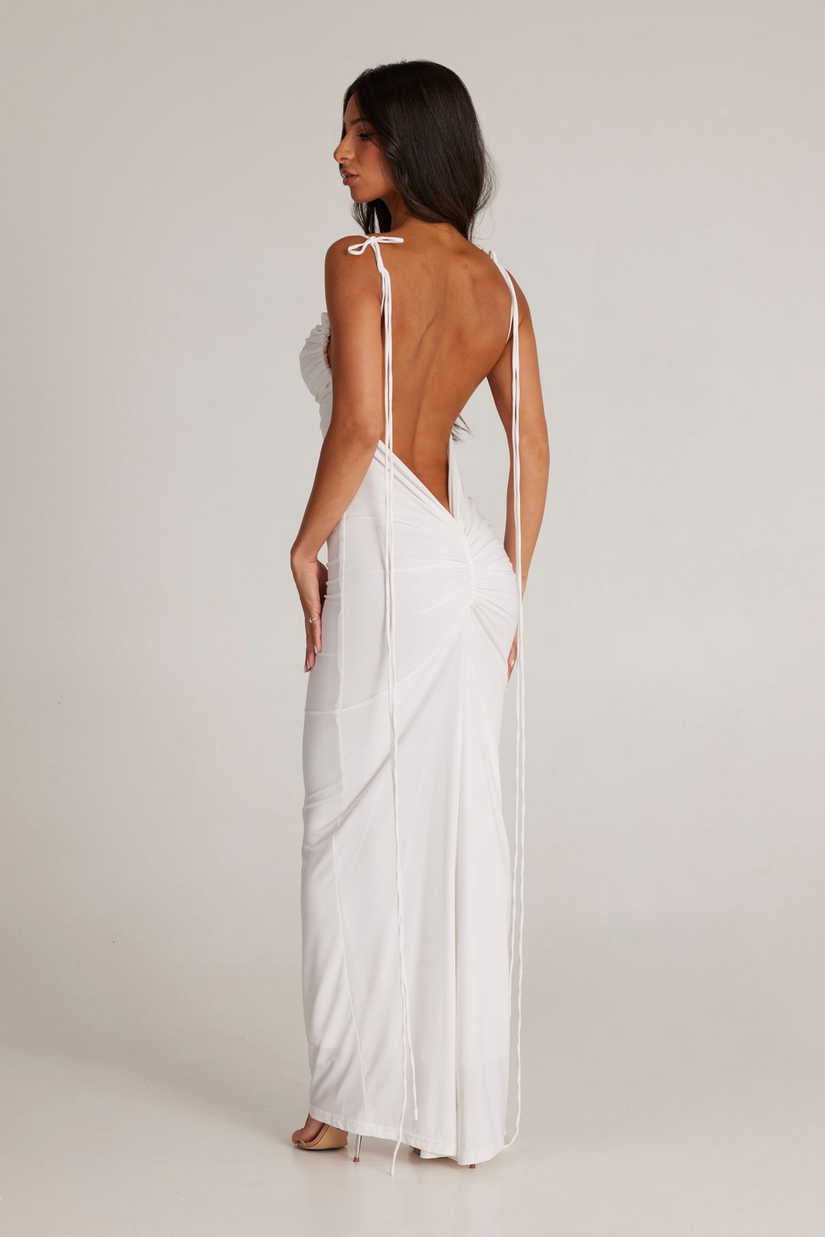 Birtin Backless Halter Maxi Dress In White