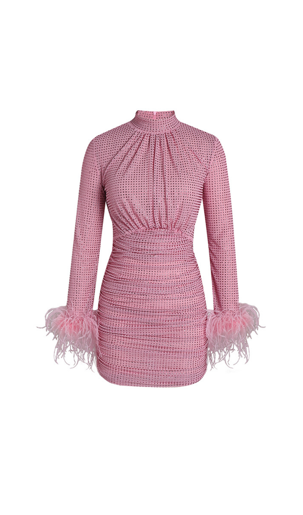 Shaun Rhinestone Feather Mini Dress In Pink