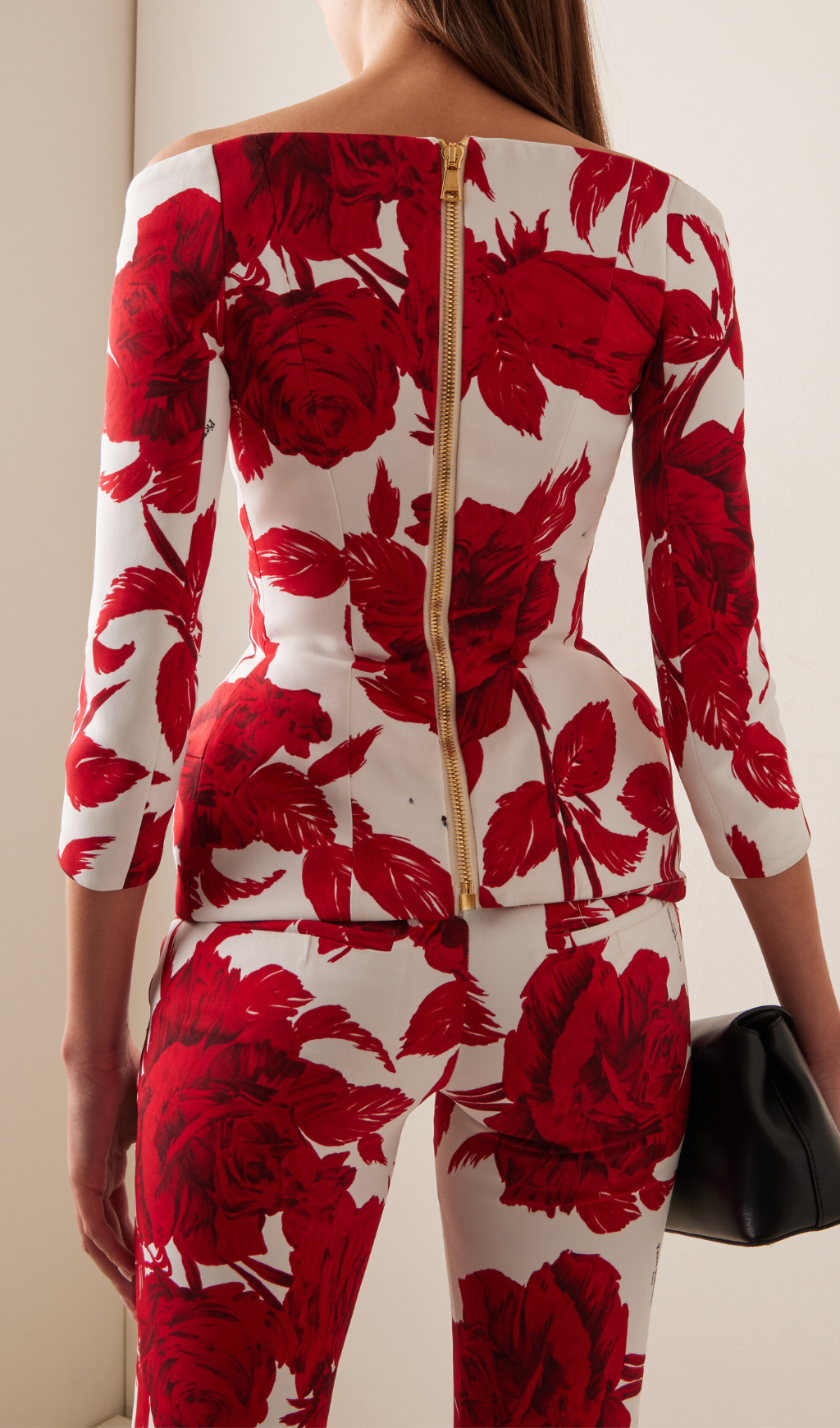 Branka Off-The-Shoulder Rose-Print Crepe Hourglass Jacket Suit