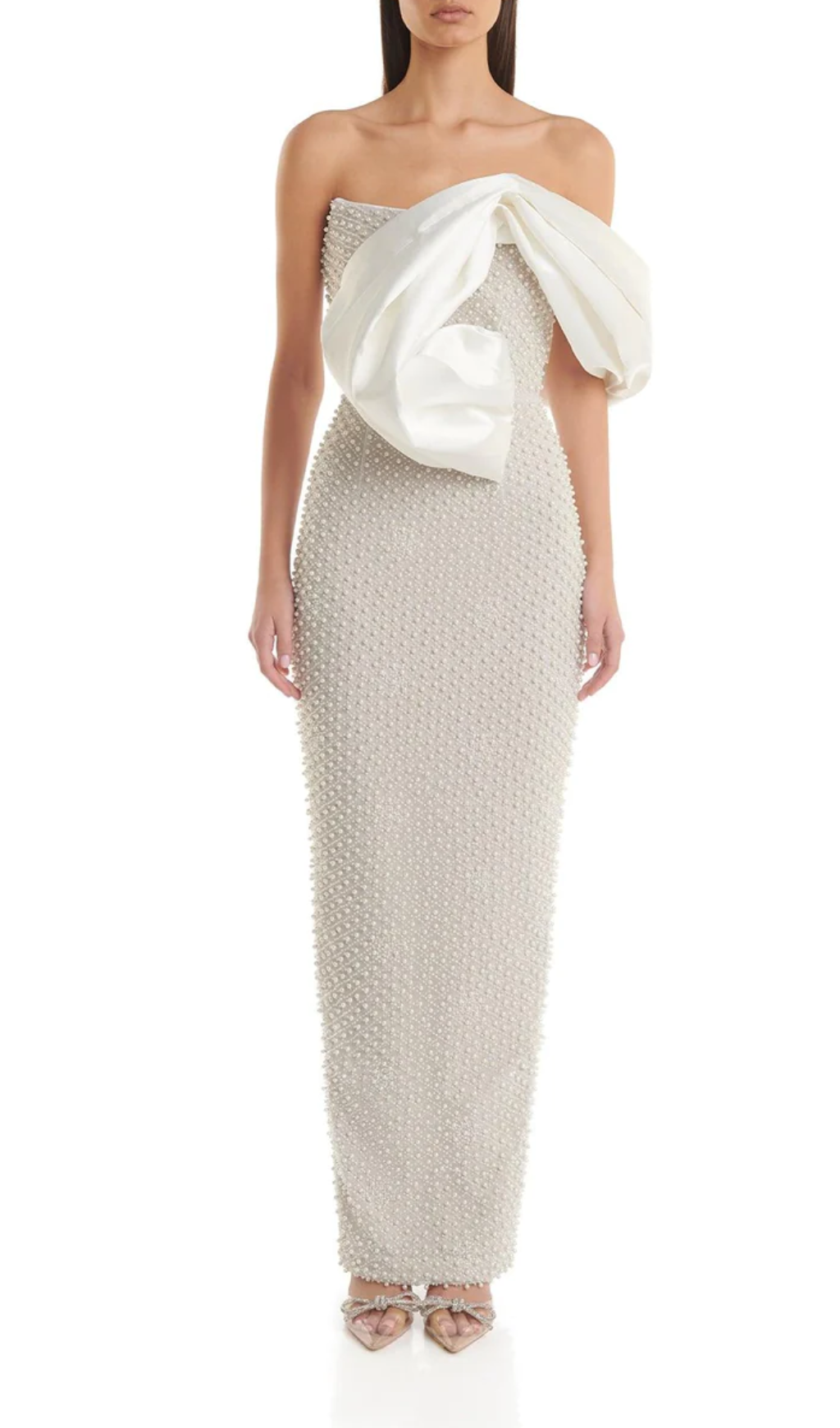 Bridget Pearl Embellished Off-Shoulder Midi Dress